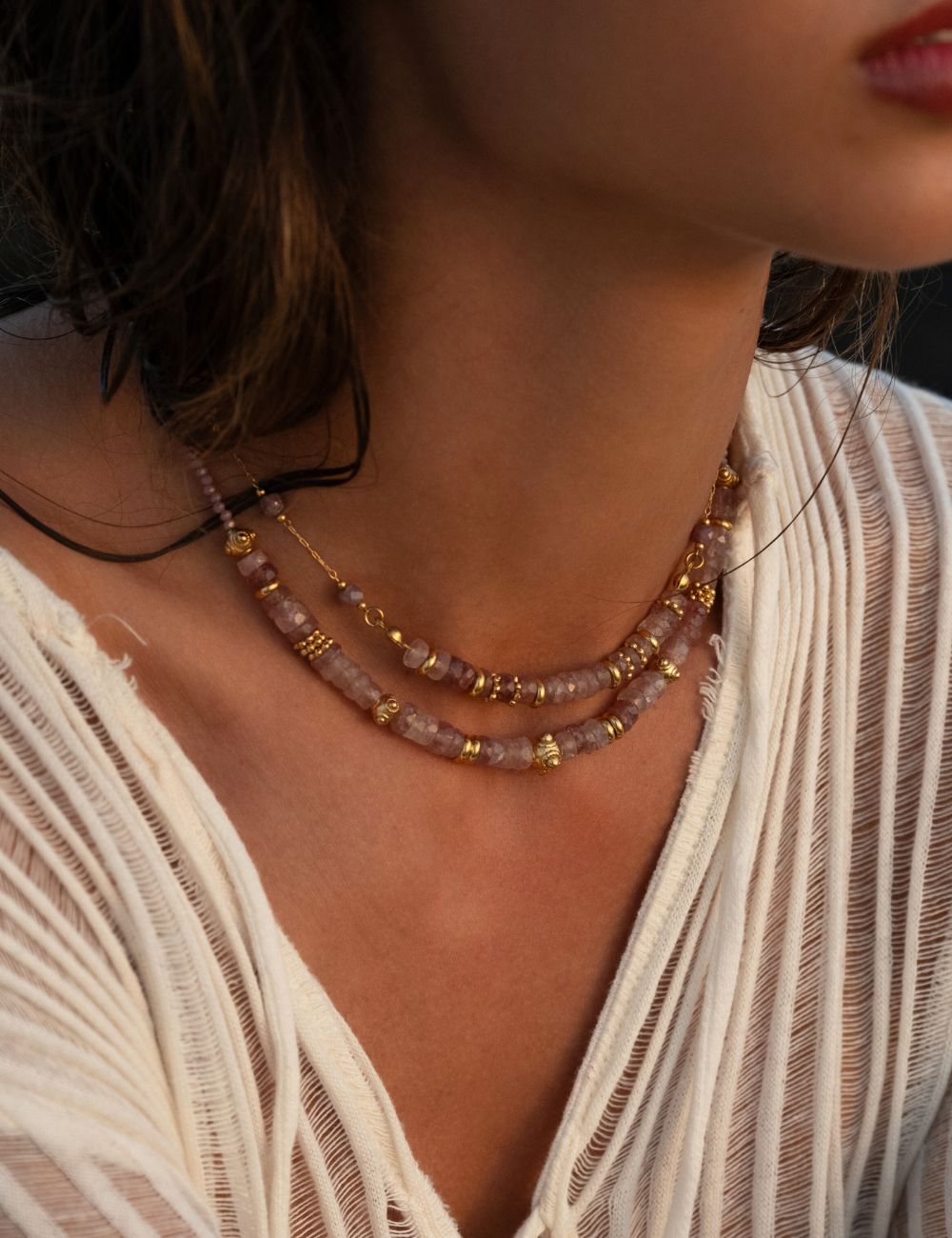Collier Gaïa - Quartz Fraise