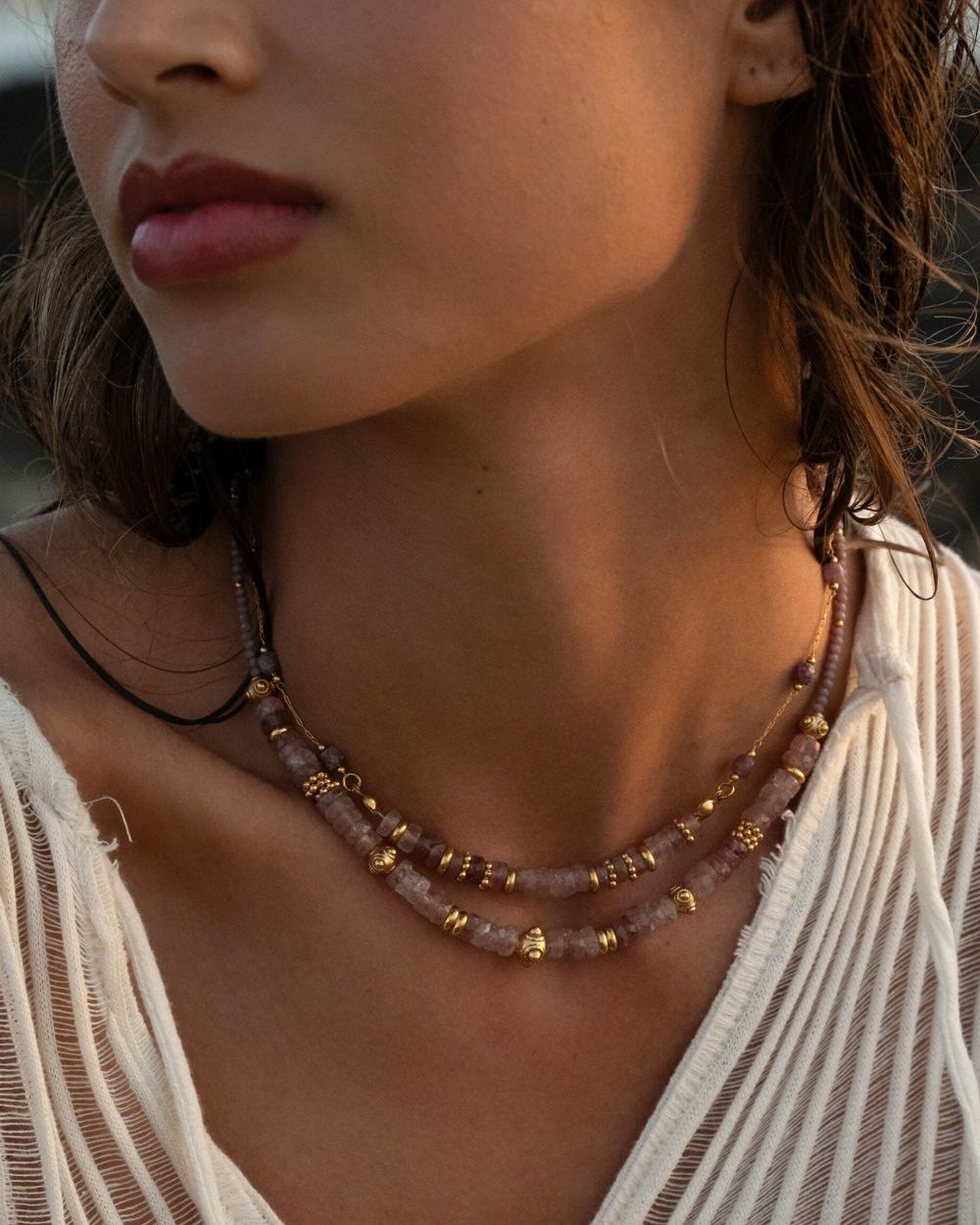 Collier Gaïa - Quartz Fraise