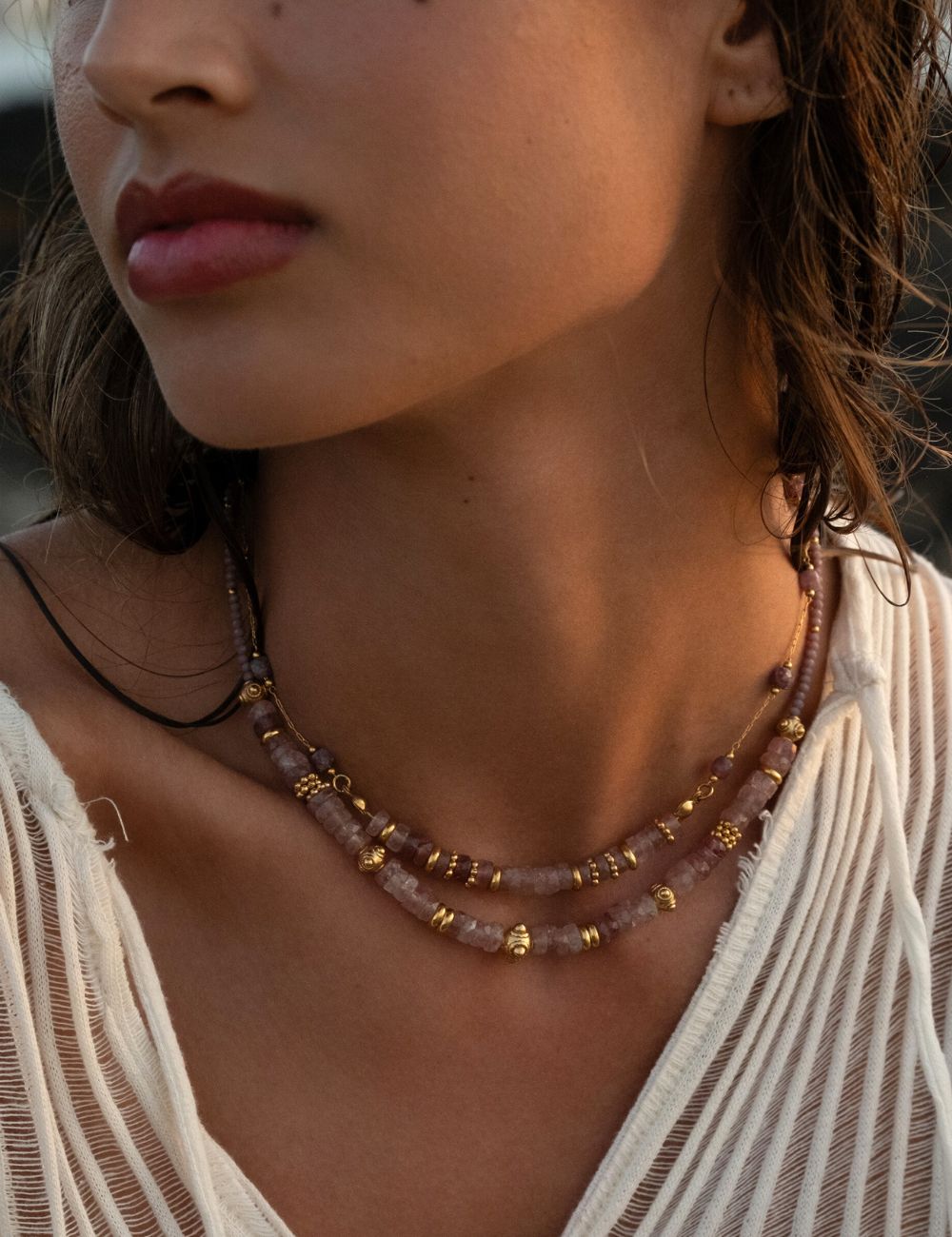 Collier Gaïa - Quartz Fraise