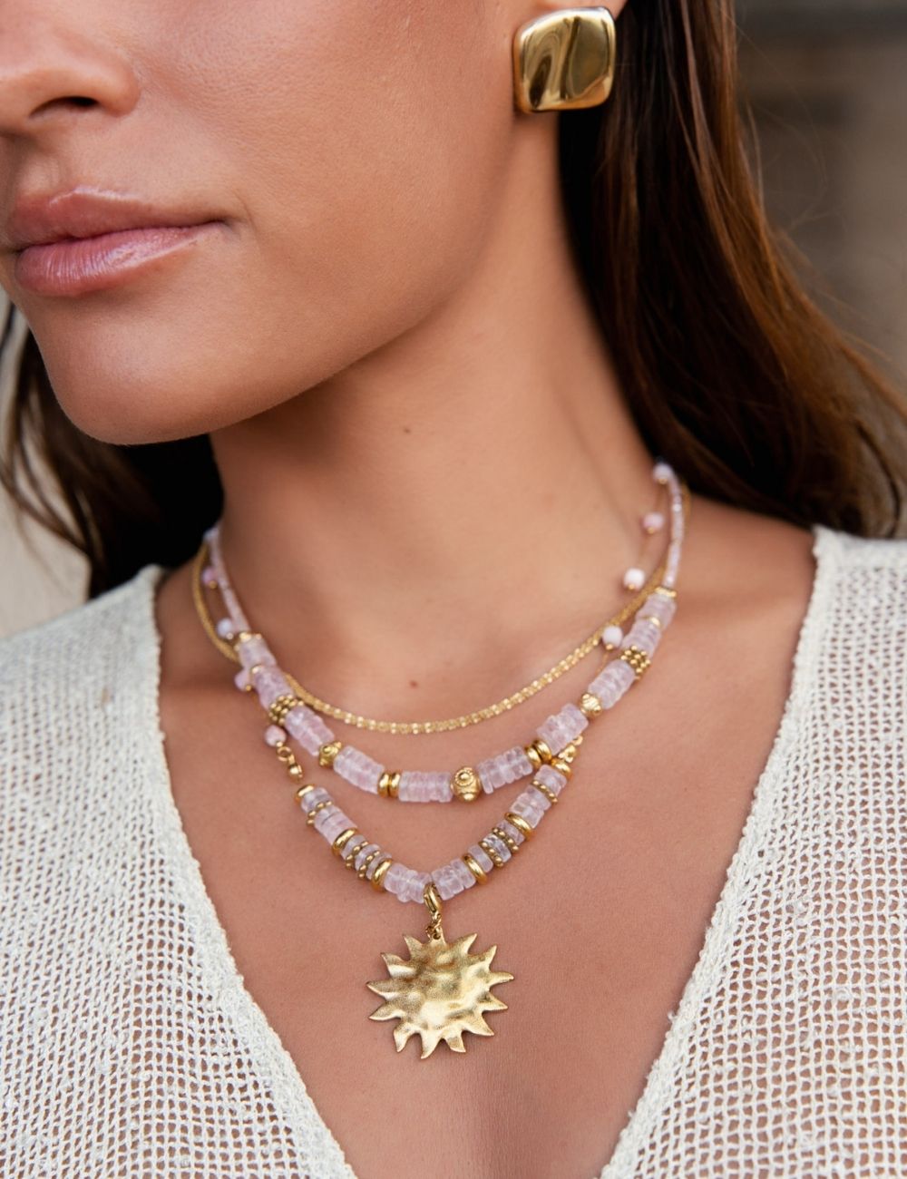 Collier Gaïa - Quartz rose