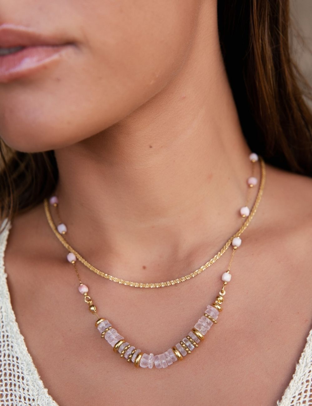 Collier Gaïa - Quartz rose