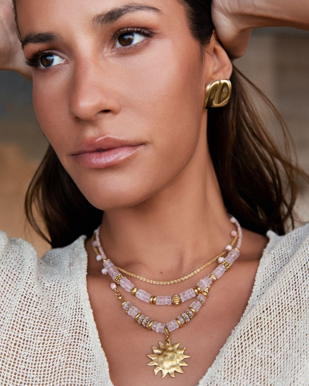 Collier Gaïa - Quartz rose
