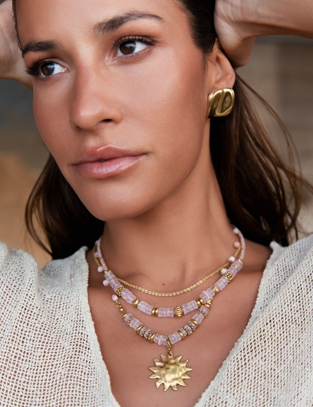 Collier Gaïa - Quartz rose